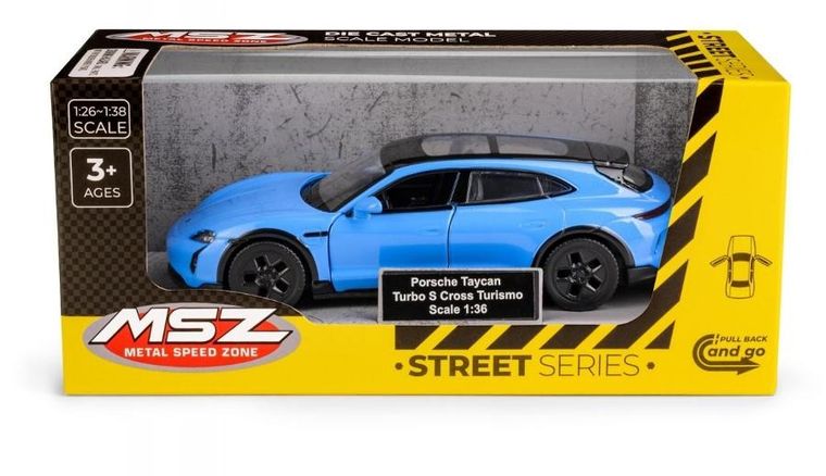 Daffi, MSZ, Porsche Taycan Turbo S Cross Turismo, pojazd, model metalowy, niebieski, 1:36