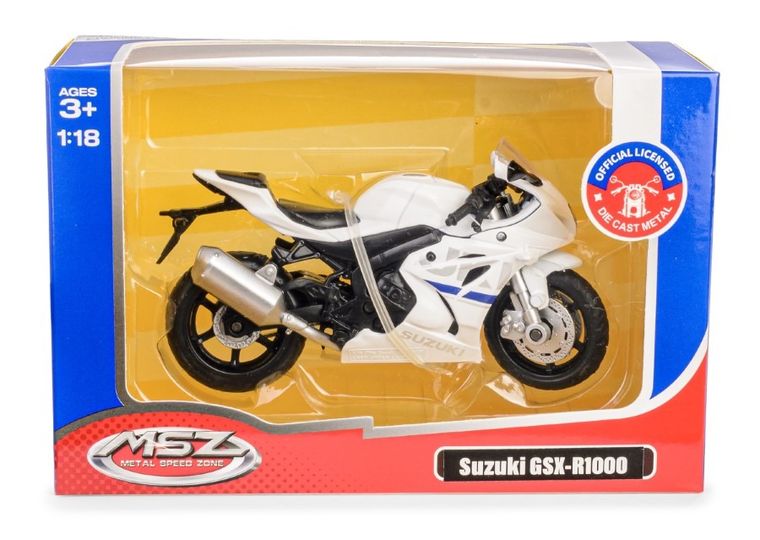 Daffi, MSZ, Suzuki GSX-R1000, motocykl, model metalowy, biały, 1:18