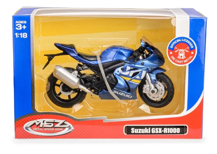 Daffi, MSZ, Suzuki GSX-R1000, motocykl, model metalowy, niebieski, 1:18
