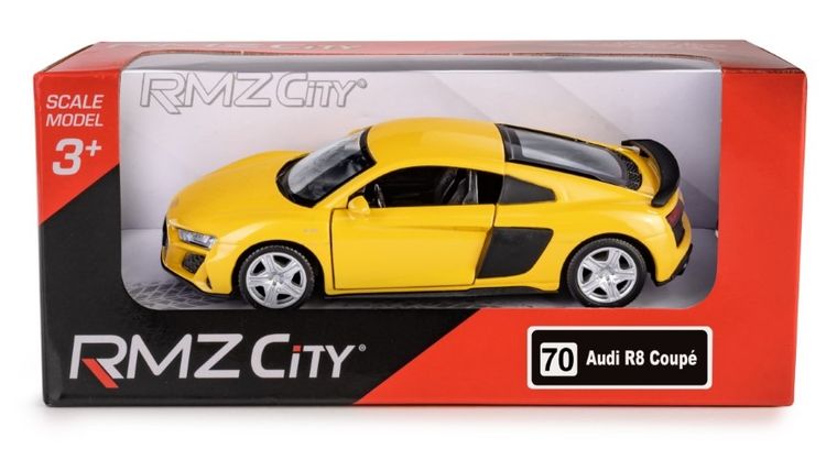 Daffi, RMZ City, Audi R8 2019, pojazd, model metalowy, żółty, 1:32