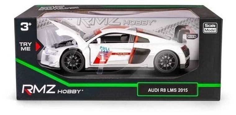 Daffi, RMZ Hobby, Audi R8 LMS 2015 #1, pojazd, interaktywny model metalowy, biały, 1:32