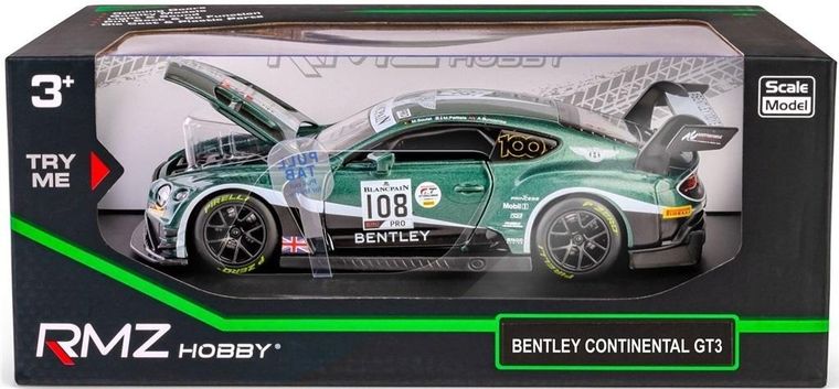 Daffi, RMZ Hobby, Bentley Continental GT3 2019 #108, pojazd, interaktywny model metalowy, 1:32