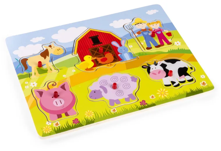 Daffi, układanka drewniana rączką, farma, 6 elementów