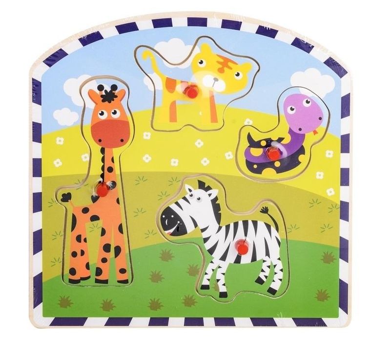 Daffi, Ukladanka drewniana, z rączką, Safari, 4 elementy