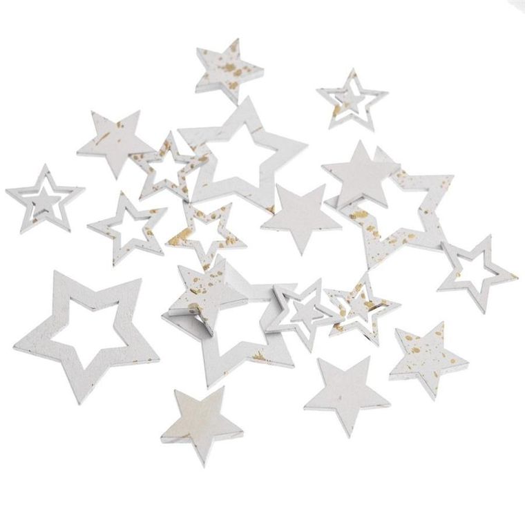 Dalprint, drewniane gwiazdki, białe złocone, 20 szt.