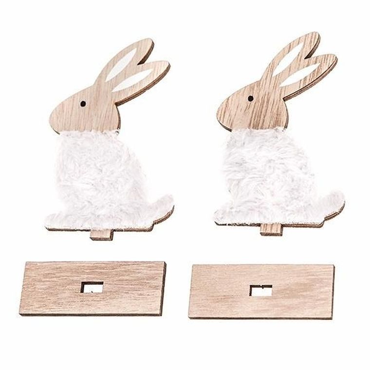 Dalprint, drewniane zajączki z futerkiem i podstawką, 10 cm, 2 szt.
