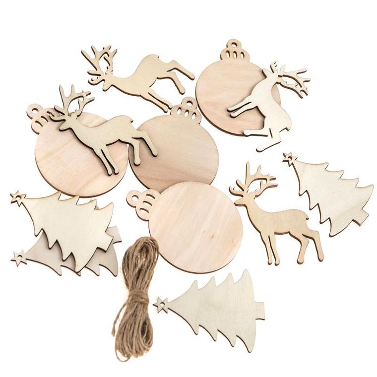 Dalprint, drewniane zawieszki świąteczne, 12 szt.
