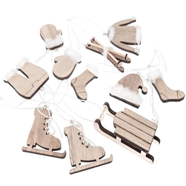 Dalprint, drewniane zawieszki zimowe, naturalne, 11 szt.