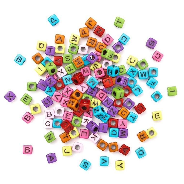 Dalprint, koraliki literki, czarne na kolorowej bazie, 30g