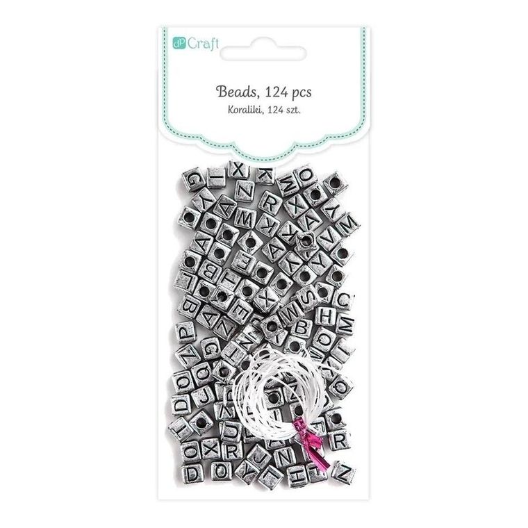 Dalprint, koraliki, literki, czarne na srebrnej bazie, 30g