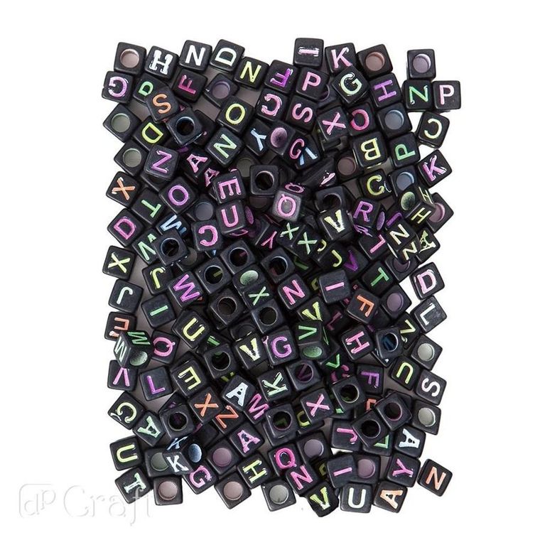 Dalprint, koraliki literki, neon na czarnej bazie, 124 szt.
