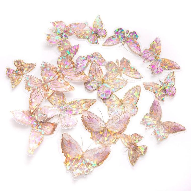 Dalprint, połyskujące naklejki pet, motyle crystal pink, 20 szt.