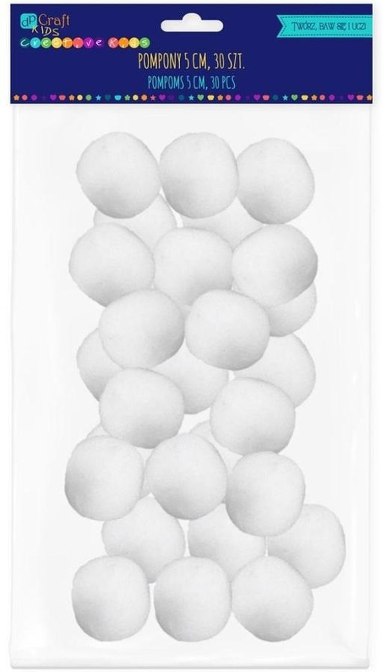 Dalprint, pompony poliestrowe, białe, 5 cm, 30 szt.