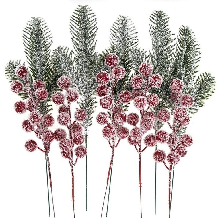 Dalprint, szronione gałązki dekoracyjne z owocami, 26 cm, 10 szt.
