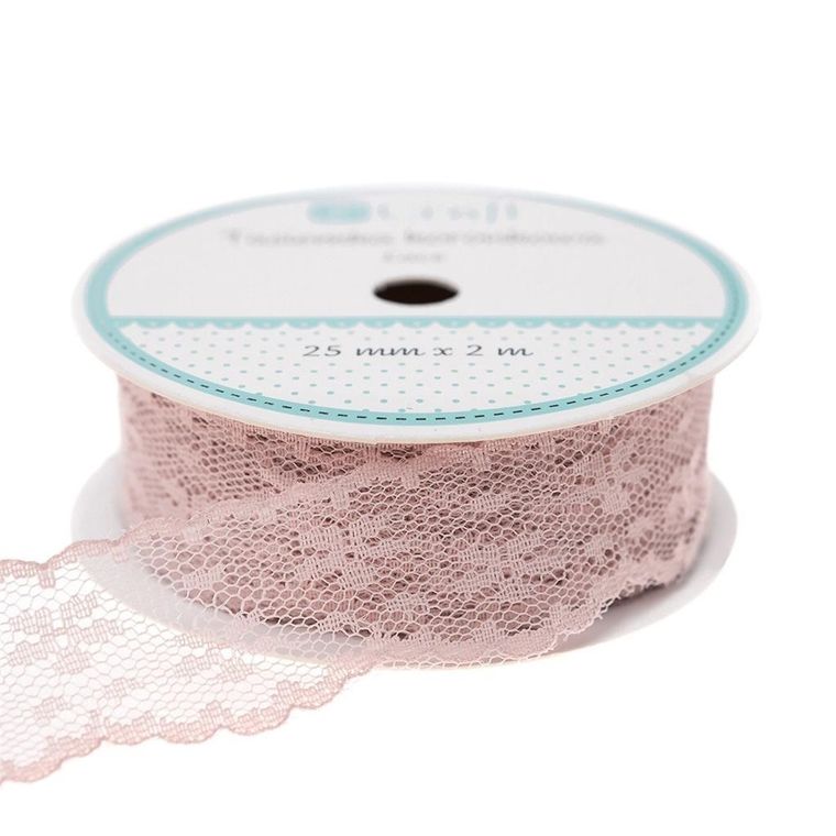 Dalprint, tasiemka koronkowa, pudrowo-rózowa, 2,5 cm x 2m