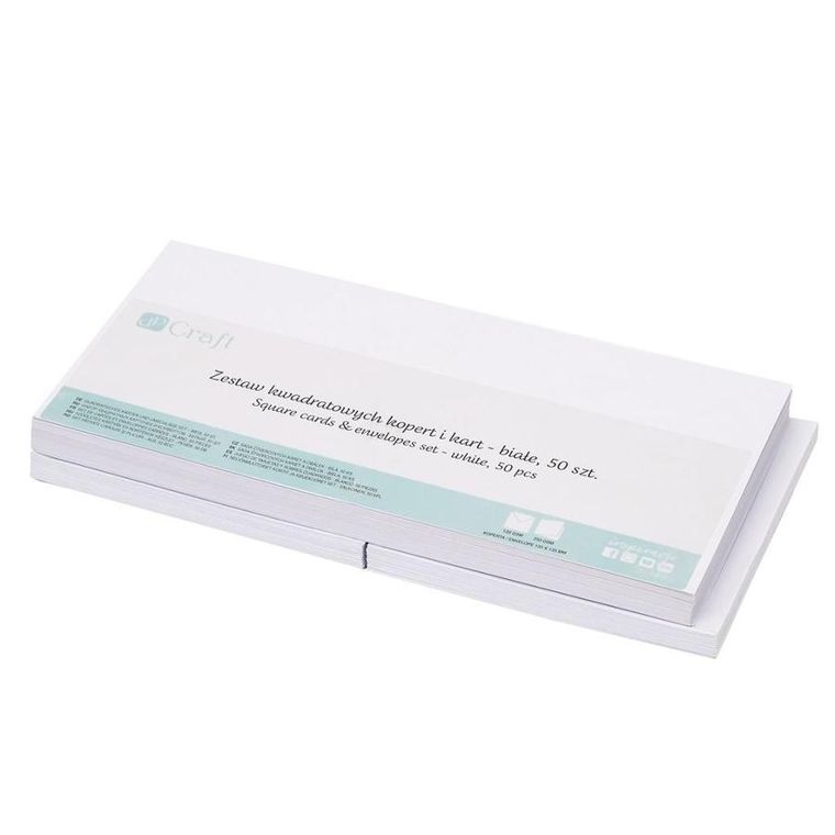 Dalprint, zestaw kwadratowych kopert i kart, białe, 50 szt.