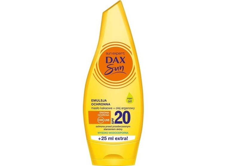 Dax, Sun, emulsja ochronna do opalania z masłem kakaowym i olejem arganowym, SPF20, 175 ml