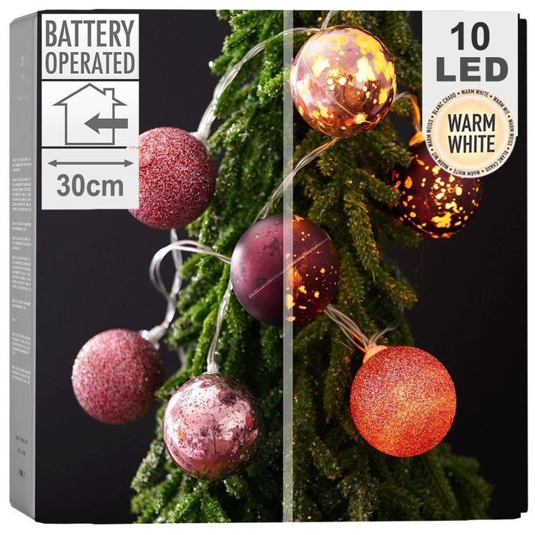 Decorative Lighting, lampki bombki choinkowe nietłukące, fioletowe, 10 led, 4 cm