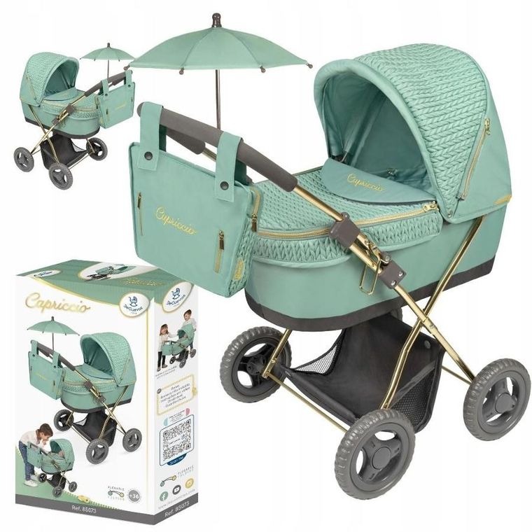Decuevas, głęboki wózek dla lalek z torbą i parasolką, Capriccio