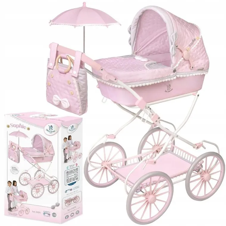 Decuevas, głęboki wózek dla lalek z torbą i parasolką, Sophie