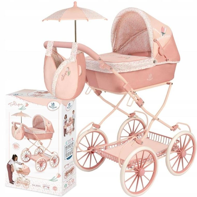 Decuevas, głęboki wózek dla lalek z torbą i parasolką, Tulipe