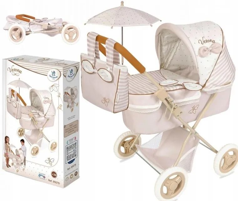 Decuevas, głęboki wózek dla lalek z torbą i parasolką, Verona