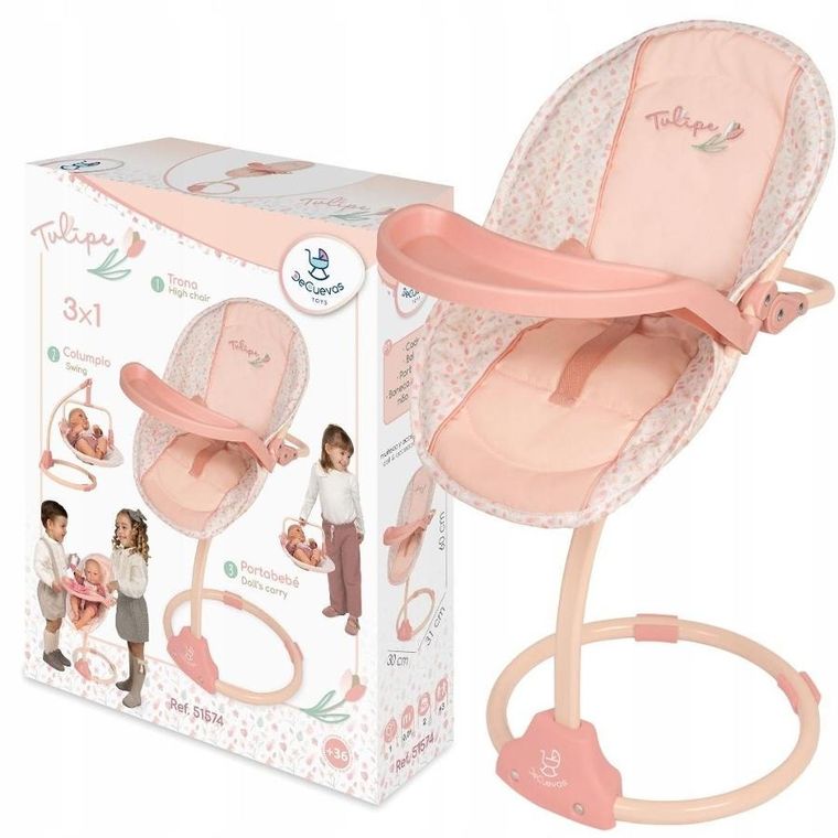 Decuevas, krzesełko do karmienia, huśtawka i nosidło dla lalek 3w1