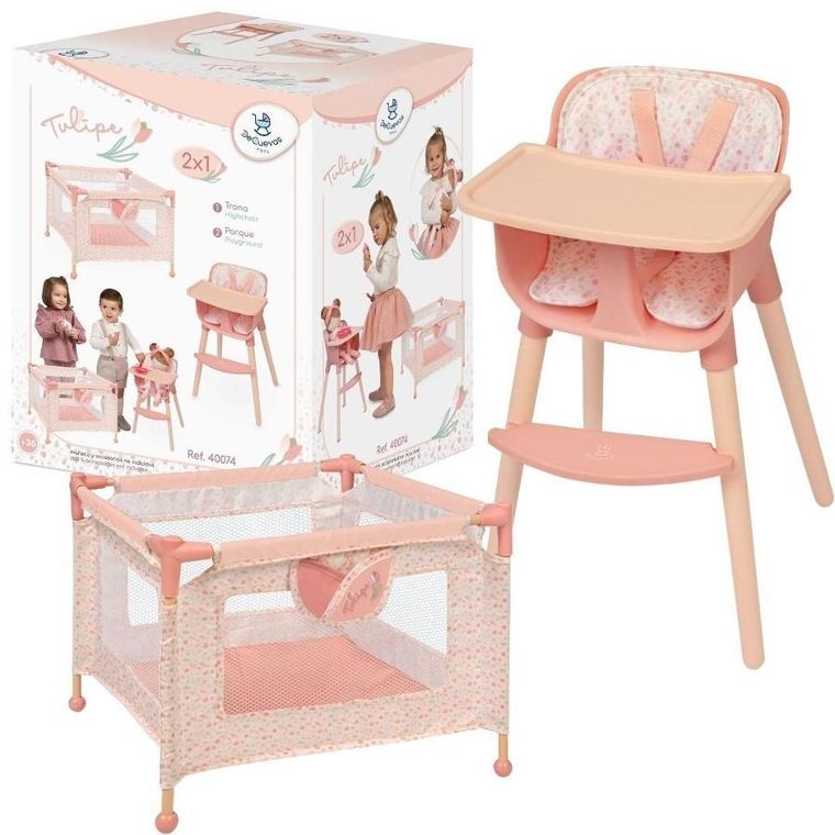 Decuevas, krzesełko do karmienia i łóżeczko dla lalek 2w1