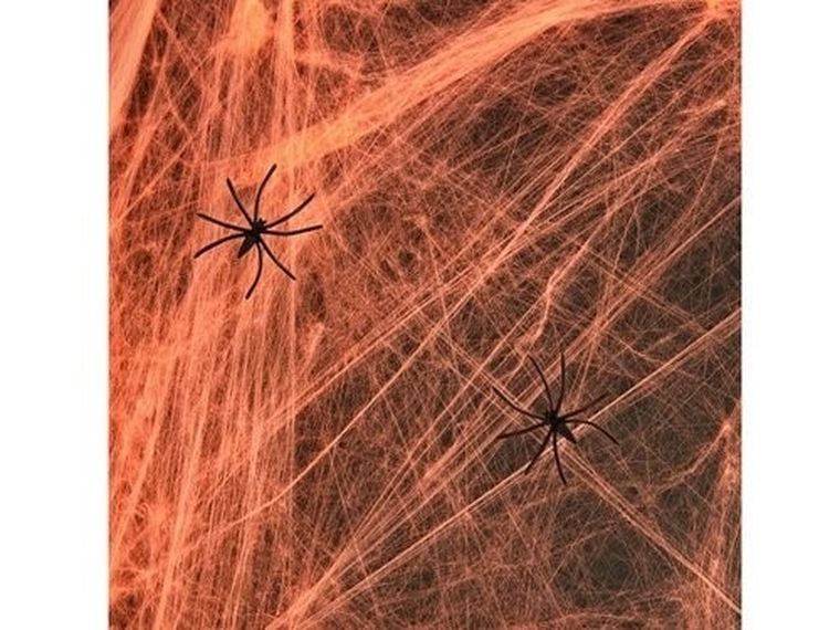 Dekoracja, pajęczyna z pająkami, pomarańczowa