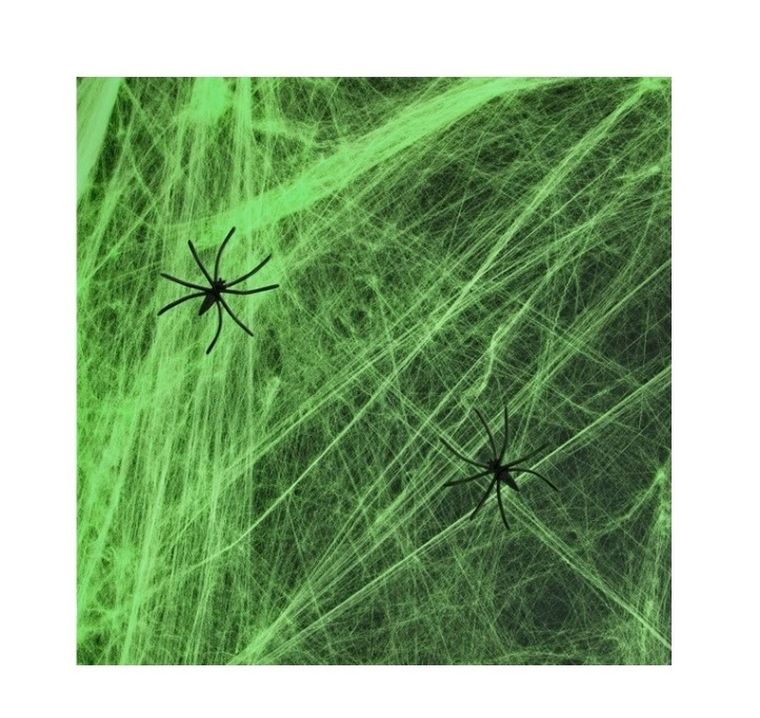 Dekoracja, pajęczyna z pająkami, zielona