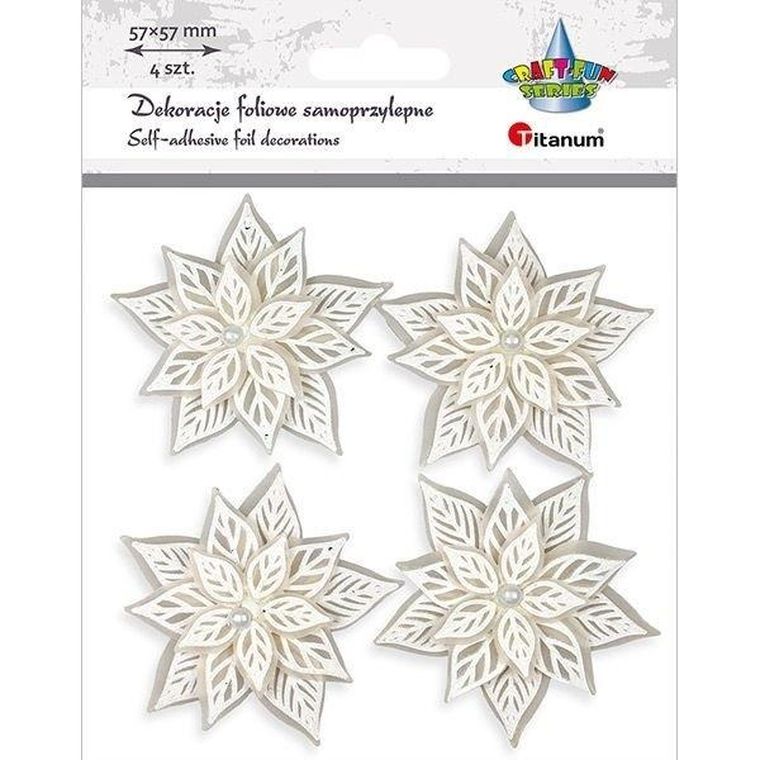 Dekoracje samoprzylepne 3D, poinsencje białe, 4 szt.