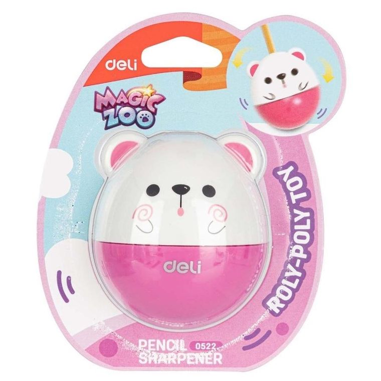 Deli, Animals, temperówka z pojemnikiem, 1 otwór, różowa, 1 szt.