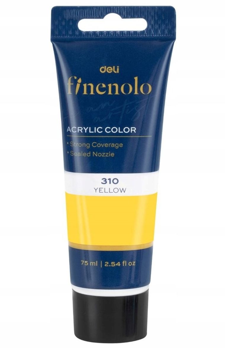 Deli, Finenolo, farba akrylowa, żółta, 75 ml
