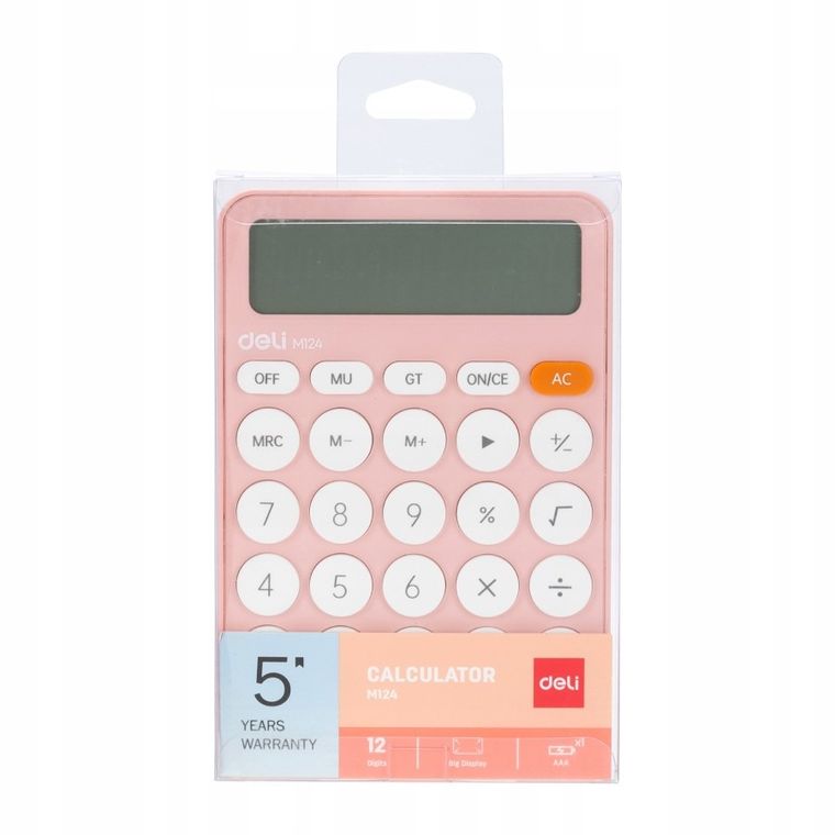 Deli, kalkulator biurowy, różowy