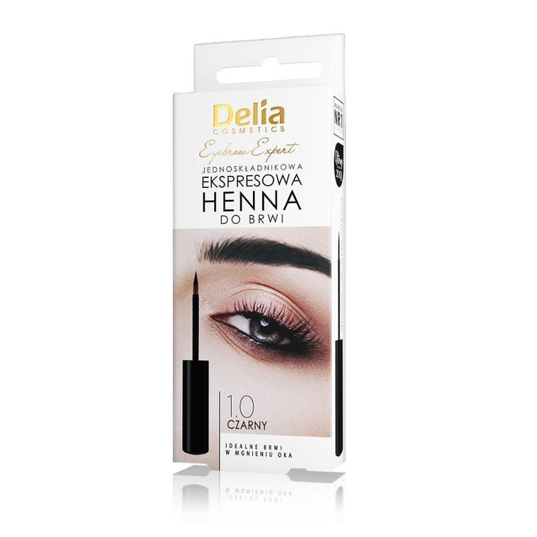 Delia Cosmetics, Eyebrow Expert, jednoskładnikowa ekspresowa henna do brwi, 1.0, czarny, 6 ml