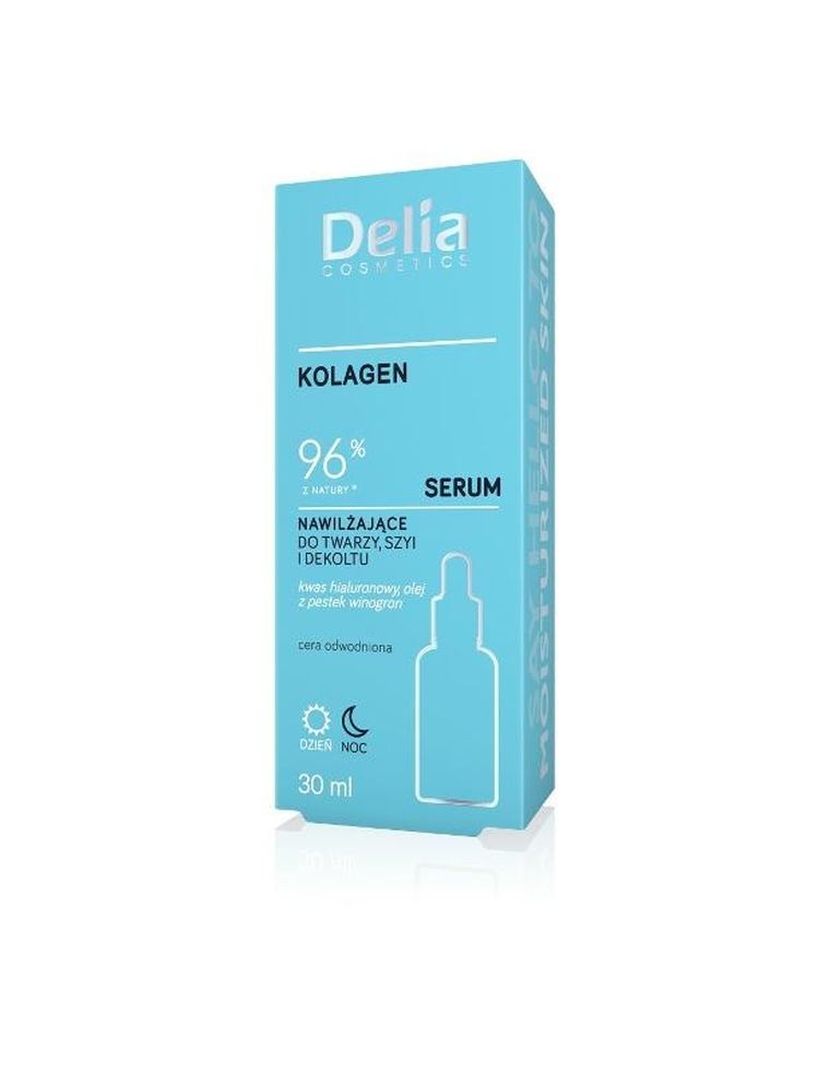 Delia Cosmetics, kolagen, serum nawilżające do twarzy, szyi i dekoltu na dzień i noc, 30 ml