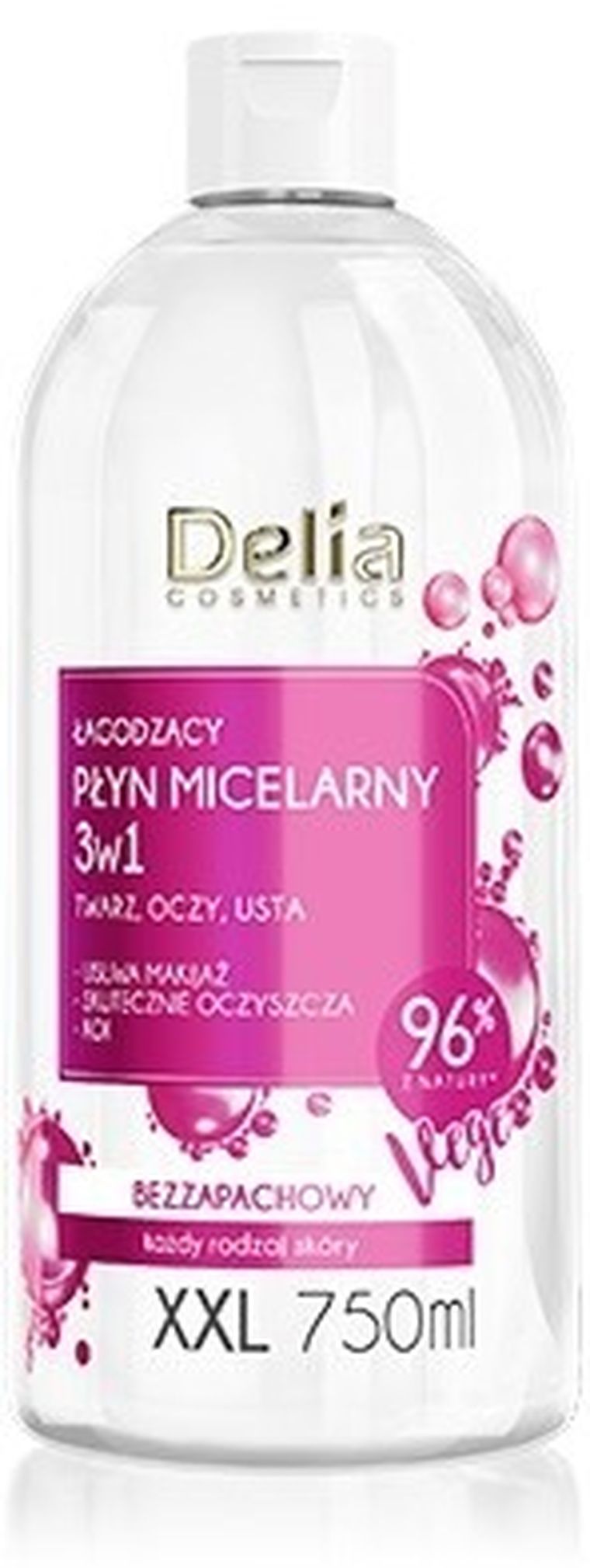Delia Cosmetics, łagodzący płyn micelarny 3w1, XXL, 750 ml