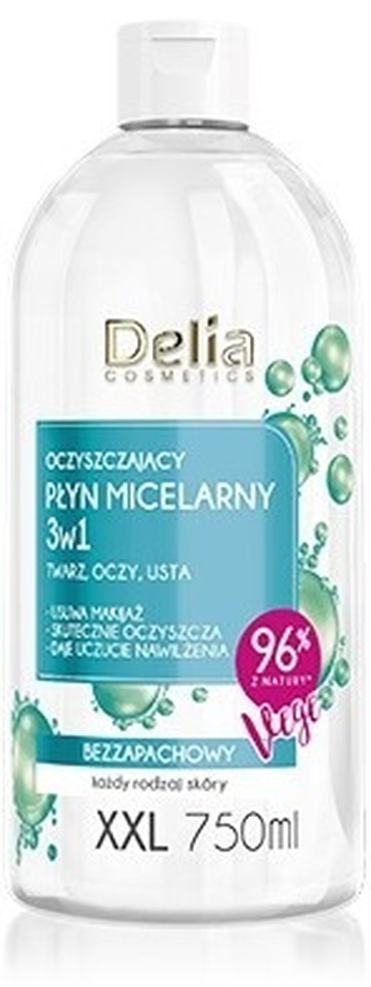 Delia Cosmetics, oczyszczający płyn micelarny 3w1, XXL, 750 ml