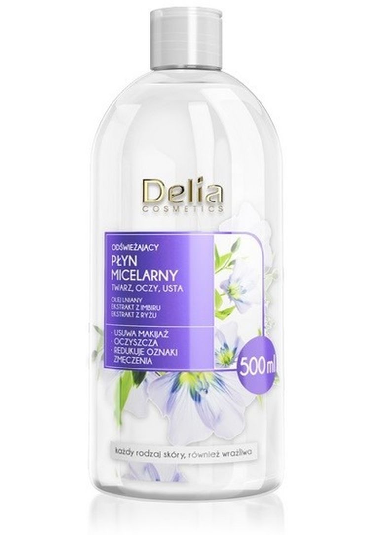Delia Cosmetics, płyn micelarny odświeżający, każdy rodzaj cery, 500 ml