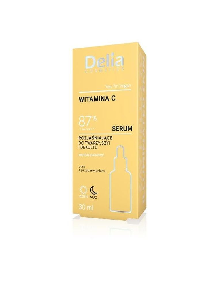Delia Cosmetics, witamina c, serum rozjaśniające do twarzy, szyi i dekoltu na dzień i noc, 30 ml