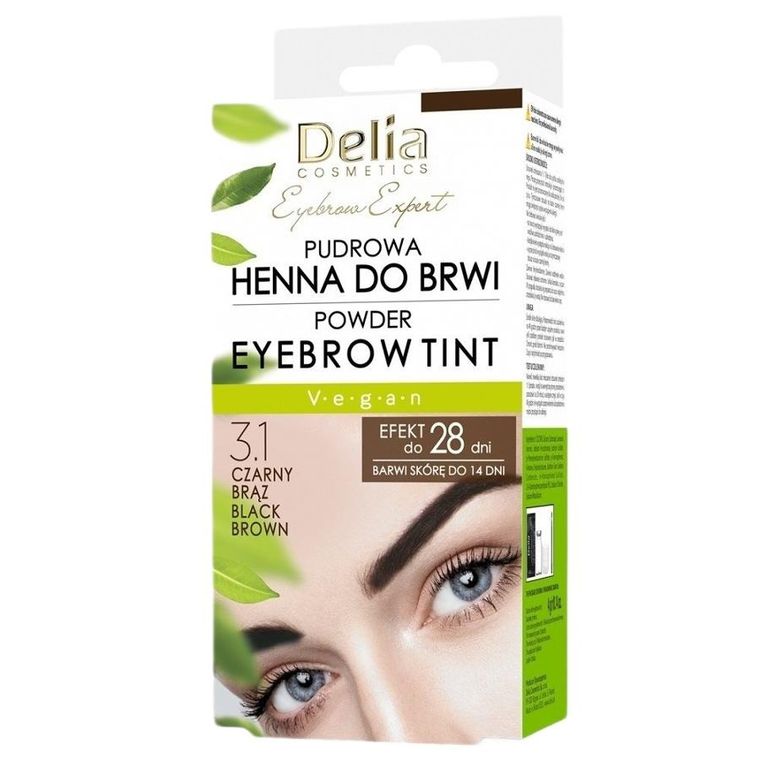 Delia, Eyebrow Expert, pudrowa henna do brwi, 3.1 Czarny Brąz, 4g