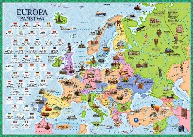 Demart, mapa polityczna, ilustrowana, Europa