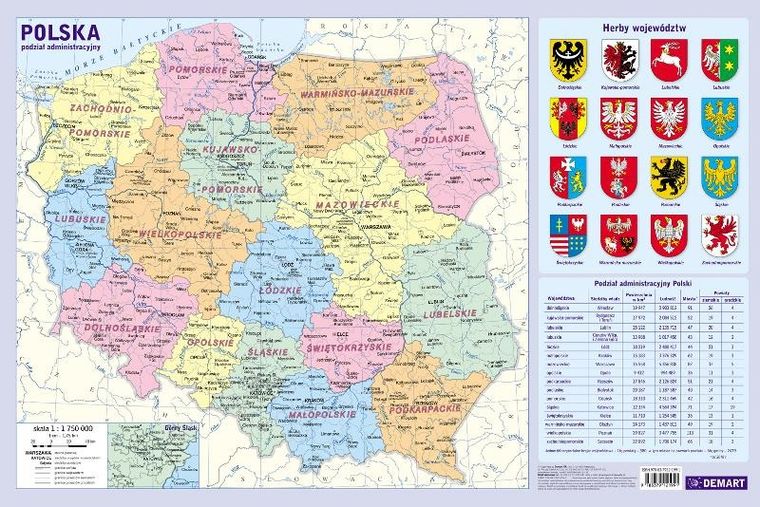 Demart, podkładka na biurko, mata, podział administracyjny polski