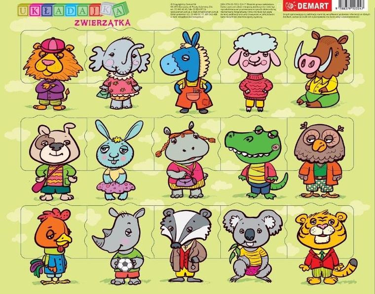 Demart, Zwierzątka, puzzle ramkowe, 15 elementów