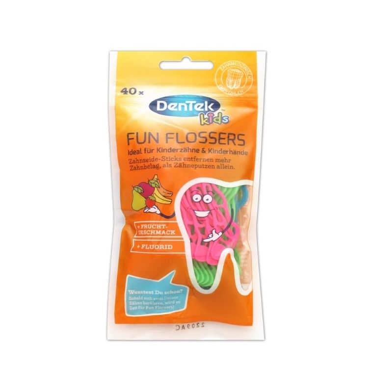 DenTek, Kids Fun Flossers, dziecięce flossery z delikatną nicią dentystyczną o owocowym smaku, 40 szt.