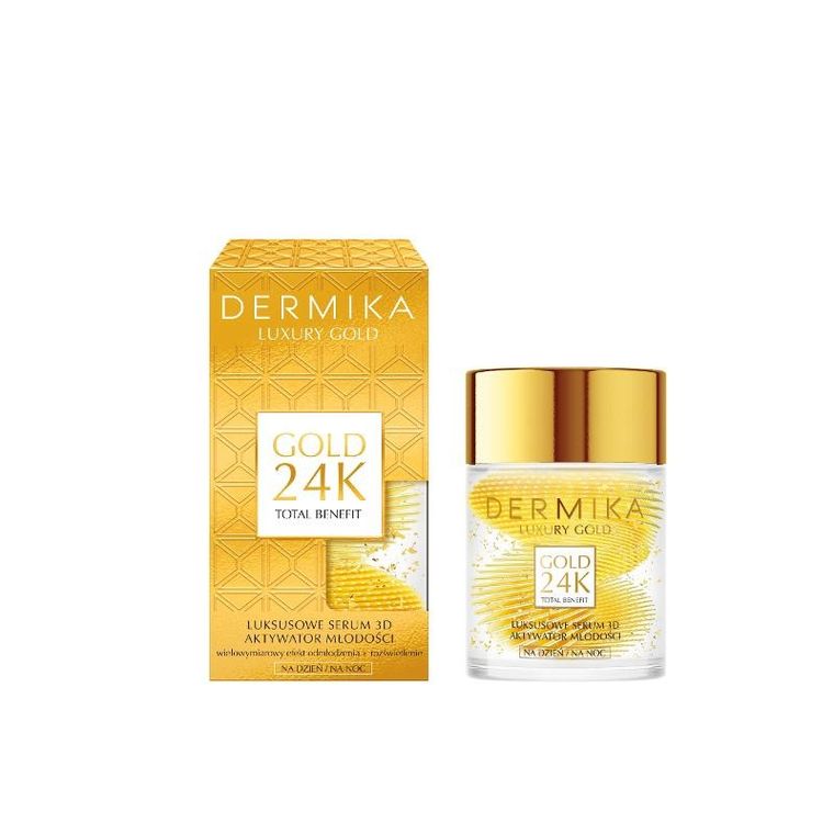 Dermika, Luxury Gold 24k Total Benefit, luksusowe serum 3d, aktywator młodości na dzień i noc, 60 g