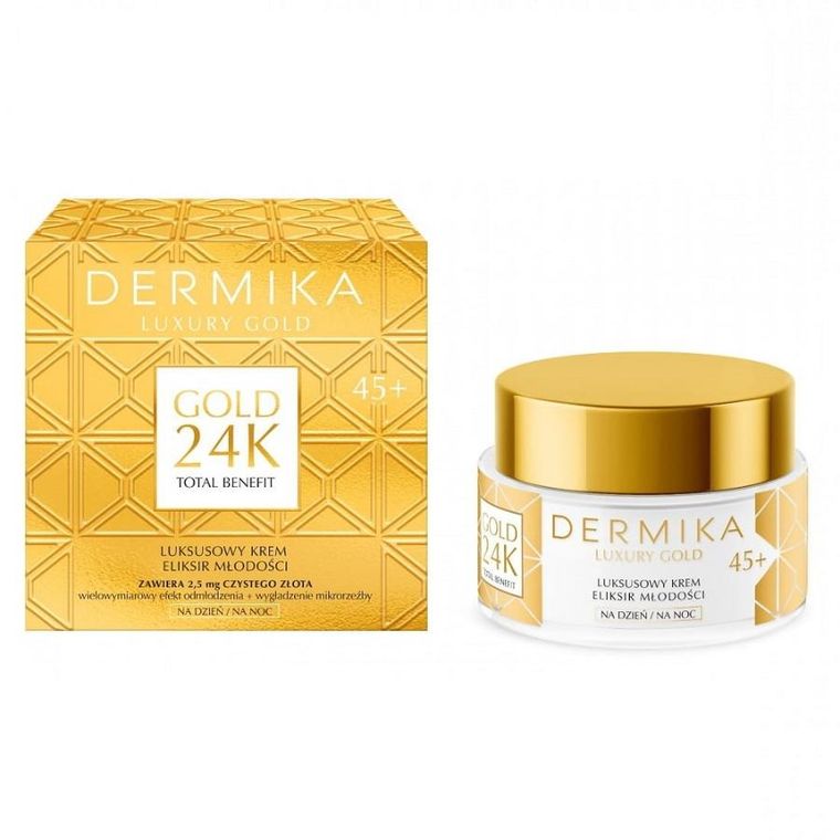 Dermika, Luxury Gold 24K Total Benefit, luksusowy krem, eliksir młodości 45+, 50 ml