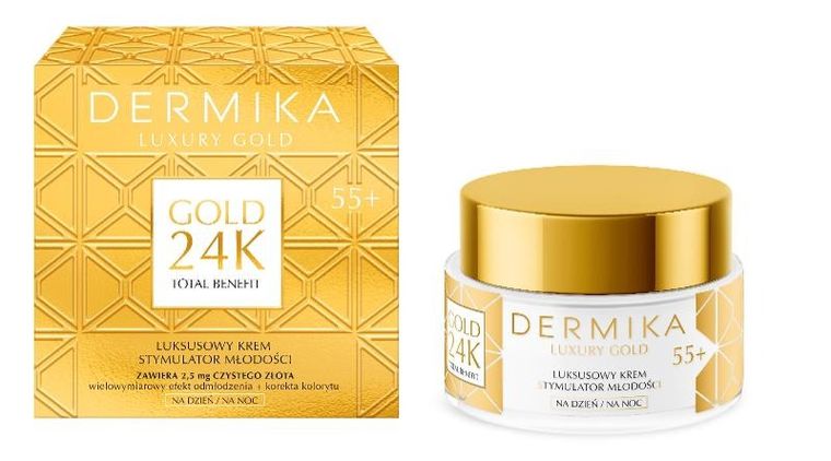 Dermika, Luxury Gold 24k Total Benefit, luksusowy krem-stymulator młodości 55+ na dzień i noc, 50 ml