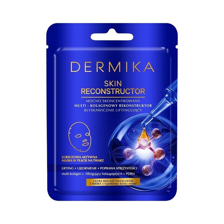 Dermika, Skin Reconstructor, mocno skoncentrowany multi-kolagenowy rekonstruktor błyskawicznie liftingujący, maska w płacie, 1 szt.