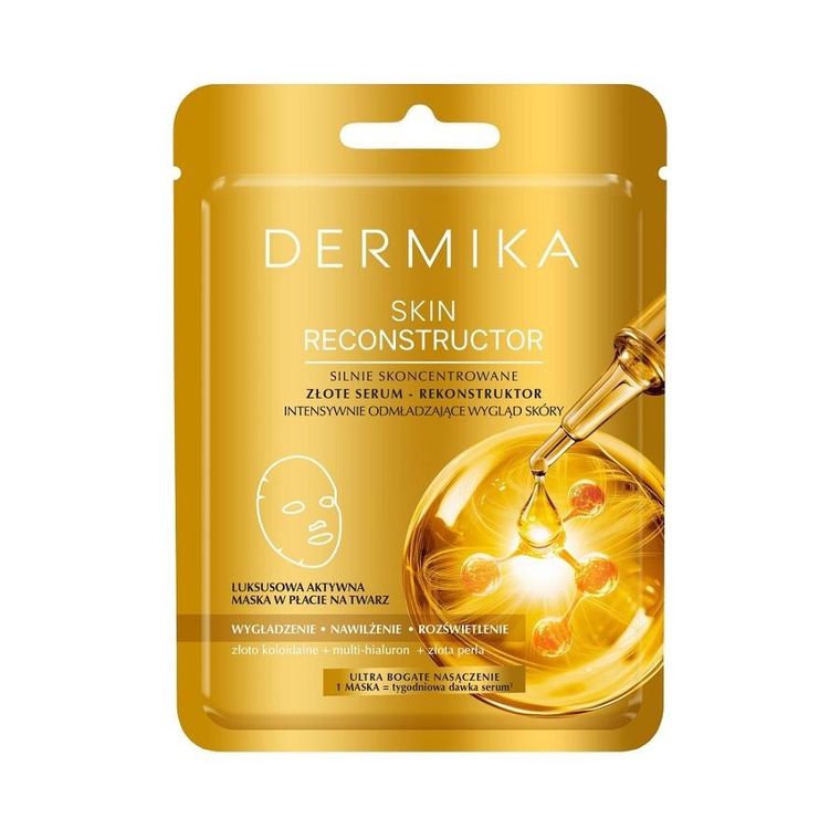 Dermika, Skin Reconstructor, silnie skoncentrowane złote serum-rekonstruktor intensywnie odmładzający wygląd skóry, maska w płacie, 1 szt.